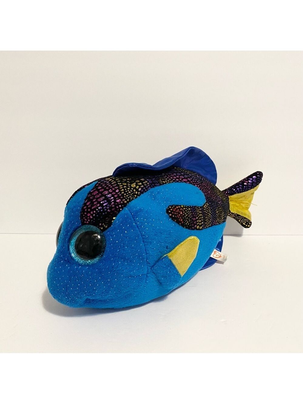 Ty Aqua Blue Fish Plush 12” Shimmer Beanie Baby Boo Stuffed Animal Toy Glitter